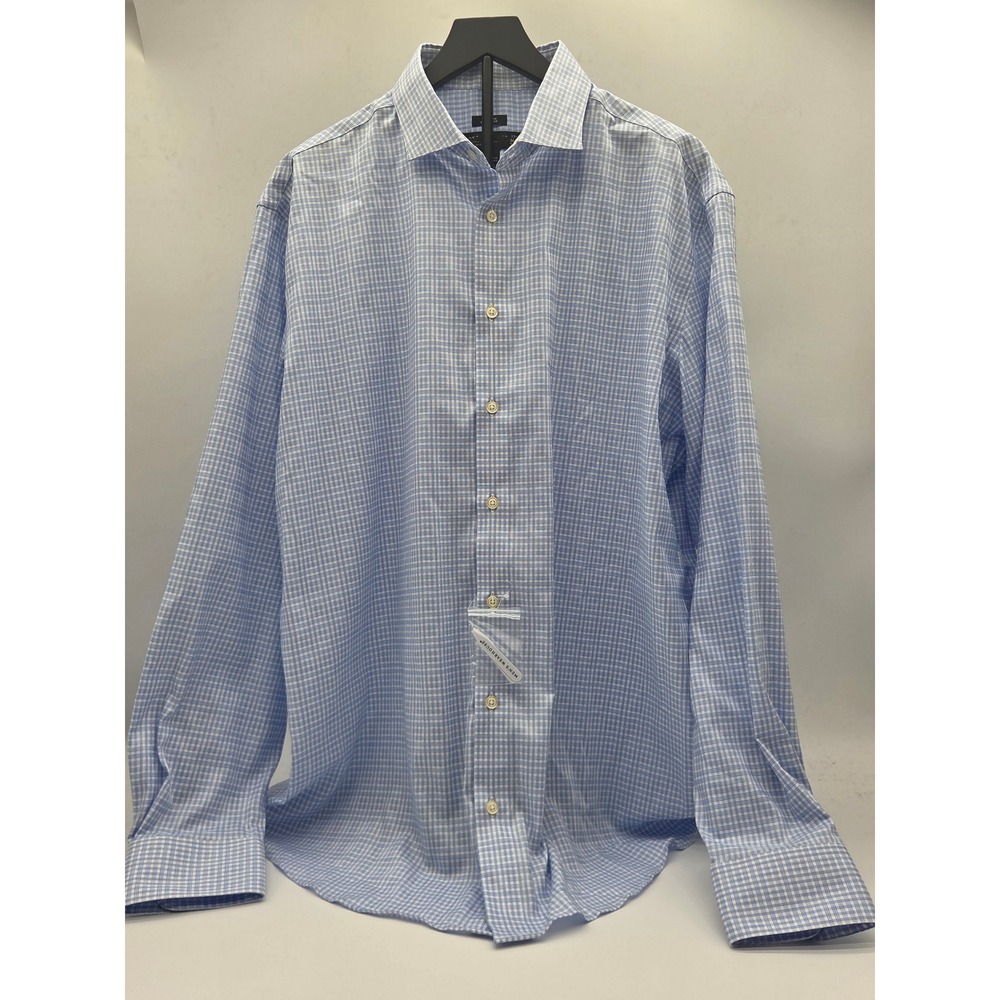 Pronto Uomo Men's 17 1/2 36/37 Tall Modern Fit Blue Plaid Shirt 101-760